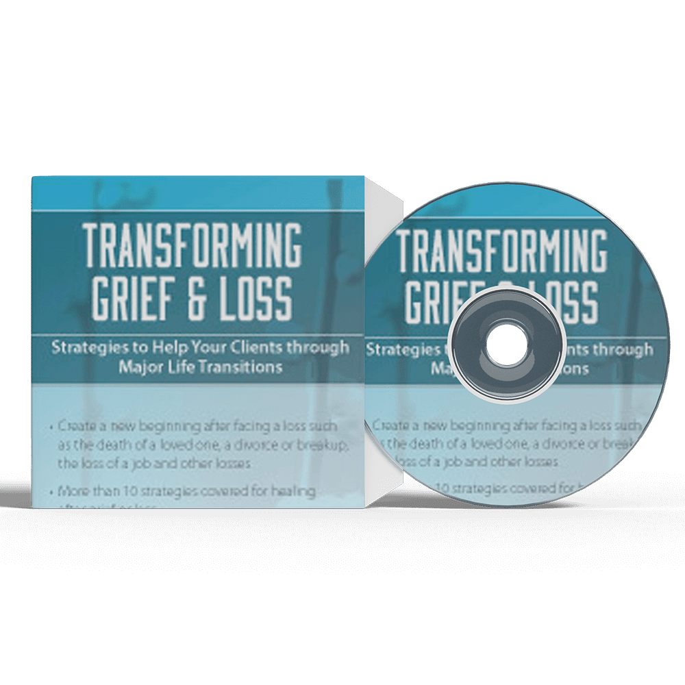 Transforming Grief and Loss DVD cover featuring strategies for coping with major life transitions, including loss and grief management.
